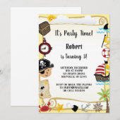 男の子の黄色海賊誕生日 招待状 (正面/裏面)