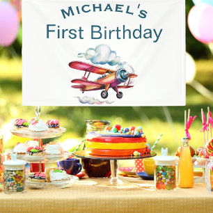 男の子の1歳の誕生日 カスタム 名前 飛行機 航空士 横断幕