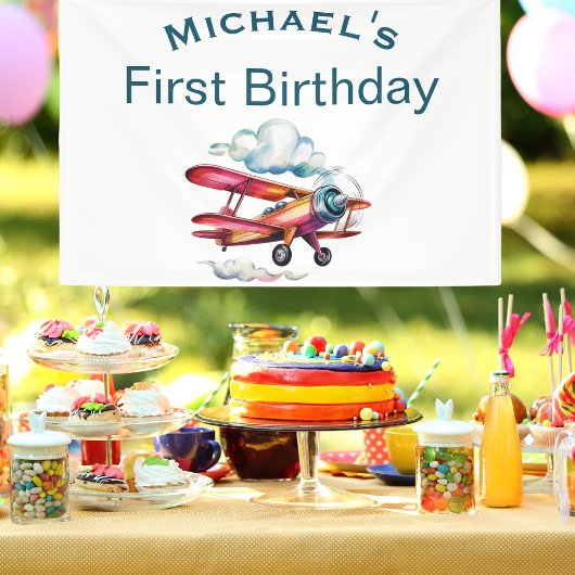 男の子の1歳の誕生日 カスタム 名前 飛行機 航空士 横断幕