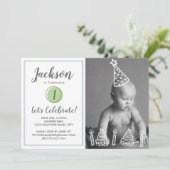 男の子の1歳の誕生日パーティーフォトキャンドルケーキ 招待状 (スタンド正面)