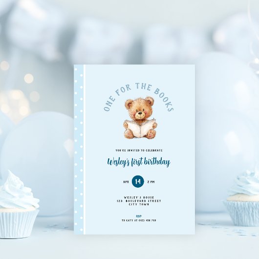 男の子の1歳の誕生日パーティー招待状「One for the Book」 招待状