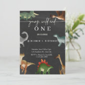 男の子の1歳の誕生日招待状 かわいい恐竜パーティー 招待状 (スタンド正面)