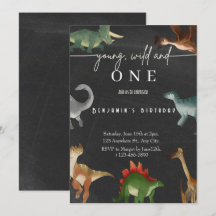 男の子の1歳の誕生日招待状 かわいい恐竜パーティー