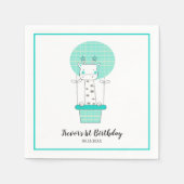 男の子の1歳の誕生日　キリン　パーティー スタンダードカクテルナプキン (正面)