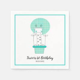 男の子の1歳の誕生日　キリン　パーティー スタンダードカクテルナプキン