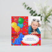 男の子の1歳の誕生日 恐竜 招待状 (スタンド正面)