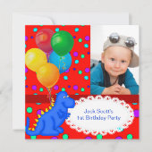 男の子の1歳の誕生日 恐竜 招待状 (正面)