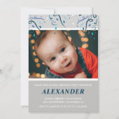 男の子の1歳誕生日招待状 コンフェッティ フォト ネイビー 招待状 (正面)