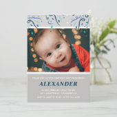 男の子の1歳誕生日招待状 コンフェッティ フォト ネイビー 招待状 (スタンド正面)