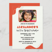 男の子の10歳誕生日招待状 現代 フォト 赤 招待状 (正面/裏面)