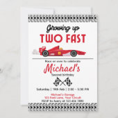 男の子の2歳の誕生日 グローイングアップツーファスト 赤いレースカー 招待状 (正面)