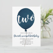 男の子の2歳誕生日 ネイビーブルーバルーン 招待状 (スタンド正面)