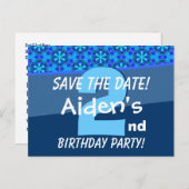 男の子の2番目の誕生日の日付を保存Blue V07A 案内ポストカード (正面/裏面)