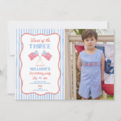 男の子の3歳の誕生日パーティーに!三つの招待状のランド 招待状 (正面)