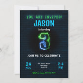 男の子の3歳誕生日パーティー招待状 招待状 (正面)