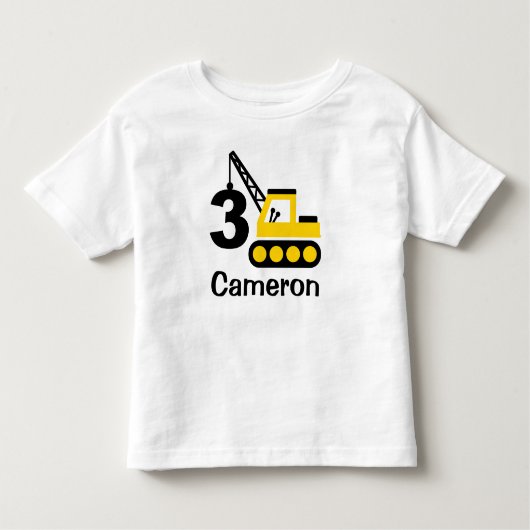 男の子の3歳誕生日建設用クレーンTシャツ トドラーTシャツ (正面)