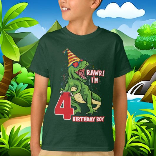 男の子の4歳の誕生日恐竜 Tシャツ