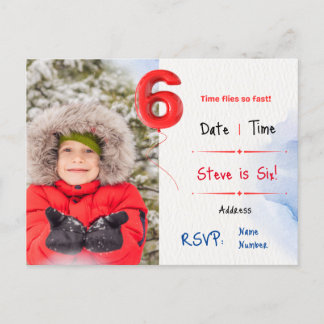 男の子の6回目の誕生日パーティーへの招待 インビテーションポストカード