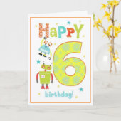 男の子の6歳の誕生日カード - ロボット カード (黄色い花)