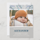 男の子の7歳の誕生日招待状 コンフェッティ フォト ネイビー 招待状 (正面)