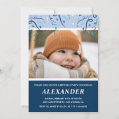 男の子の7歳誕生日招待状 フォト ネイビーブルー 招待状 (正面)