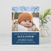 男の子の7歳誕生日招待状 フォト ネイビーブルー 招待状 (スタンド正面)