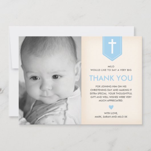 男の子の《キリスト教》洗礼式や命名式または洗礼のサンキューカード サンキューカード (正面)