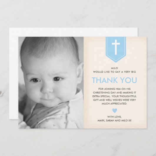 男の子の《キリスト教》洗礼式や命名式または洗礼のサンキューカード サンキューカード (正面/裏面)