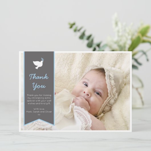 男の子の《キリスト教》洗礼式や命名式または洗礼のサンキューカード サンキューカード (スタンド正面)