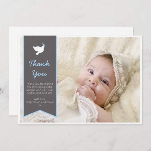 男の子の《キリスト教》洗礼式や命名式または洗礼のサンキューカード サンキューカード (正面/裏面)