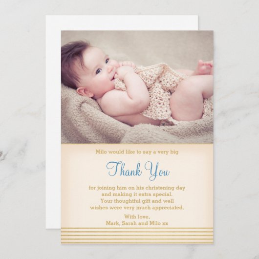 男の子の《キリスト教》洗礼式や命名式または洗礼のサンキューカード サンキューカード (正面/裏面)