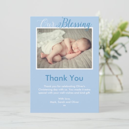男の子の《キリスト教》洗礼式や命名式または洗礼のサンキューカード 招待状 (スタンド正面)
