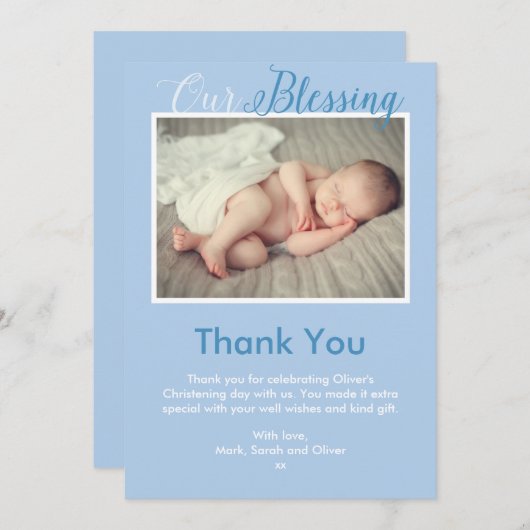 男の子の《キリスト教》洗礼式や命名式または洗礼のサンキューカード 招待状 (正面/裏面)