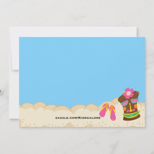 男の子の&GirlのTikiの誕生日の招待状を持つルアウ(ハワイ式宴会)のパーティー 招待状 (裏面)