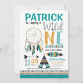 男の子のDreamcatcherの野生の1匹の第1誕生日の招待状 招待状 (正面)