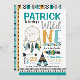 男の子のDreamcatcherの野生の1匹の第1誕生日の招待状 招待状