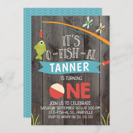 男の子のO魚Alの第1誕生日の招待状 招待状 (正面/裏面)