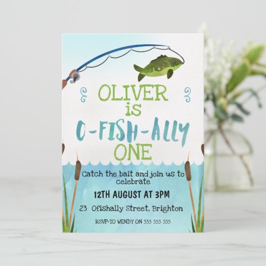 男の子のO-Fish_Allyの水彩画の誕生日の招待状 招待状 (スタンド正面)