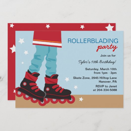 男の子のRollerbladingのバースデーパーティ招待状 招待状 (正面/裏面)