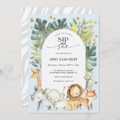 男の子のsipとサファリをテーマにした赤ちゃんシャワーを見る 招待状 (正面/裏面)