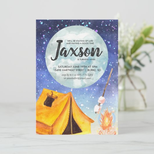 男の子のSleepoverのパーティの招待状 招待状 (スタンド正面)