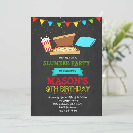 男の子のsleepoverのパーティの招待状 招待状 (スタンド正面)