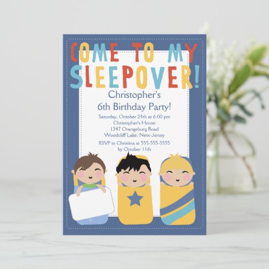 男の子のSleepoverの誕生会Inviation 招待状 (スタンド正面)