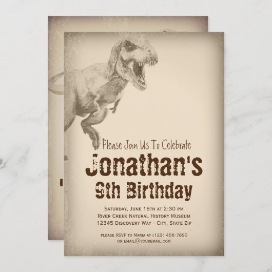 男の子のTRexの恐竜のバースデーパーティ招待状 招待状 (正面/裏面)