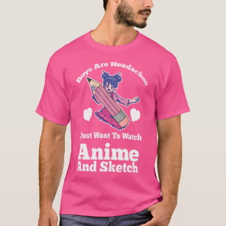 男の子はアニメを見たり、アニメやSkをスケッチしたりしている Tシャツ