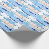 男の子はベビーシャワーのギフトの包装紙を結び付けます ラッピングペーパー (角)