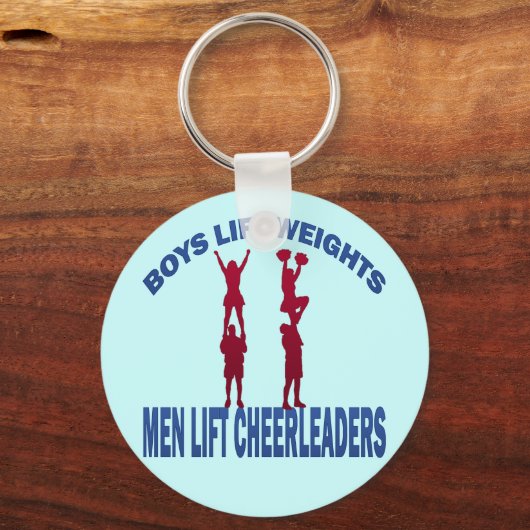 男の子は体重を上げる男性はチアリーダーを上げる キーホルダー (正面)