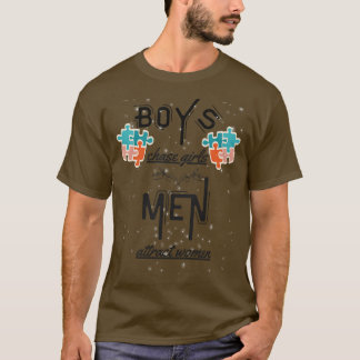 男の子は女の子を追い求め、男は女を引き付ける Tシャツ