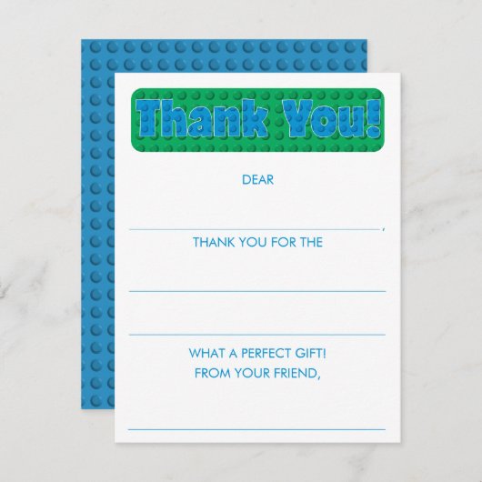 男の子は建物のブロックに記入ありがとう ノートカード (正面/裏面)