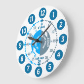 男の子は時間によって音を弱められるブルーグレーの柱時計を言うために学びます ラージ壁時計 (傾斜)